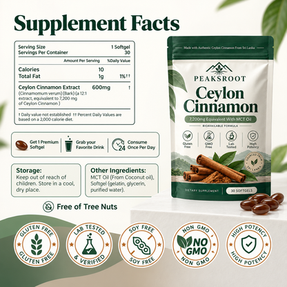 Ceylon Cinnamon 7200mg Equivalent with MCT Oil